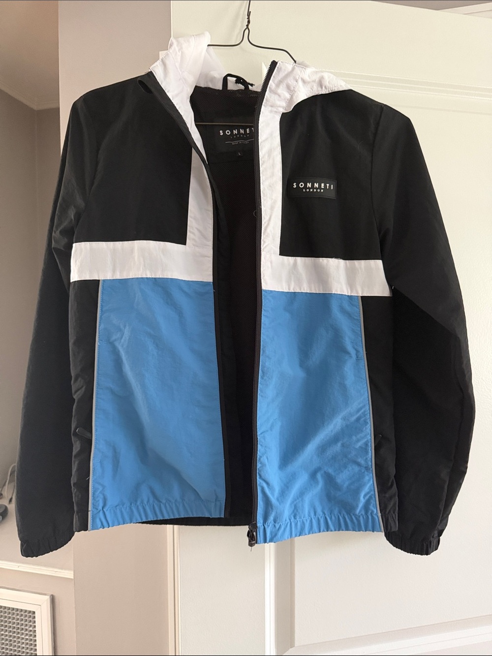 Sonneti Colorblock Hooded Windbreaker - Black White Blue